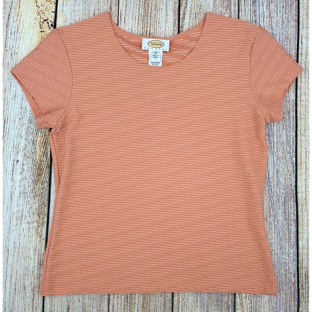 Talbots Orange Textured Shirt Size P Petite Short Sleeve Stretch NWTβ